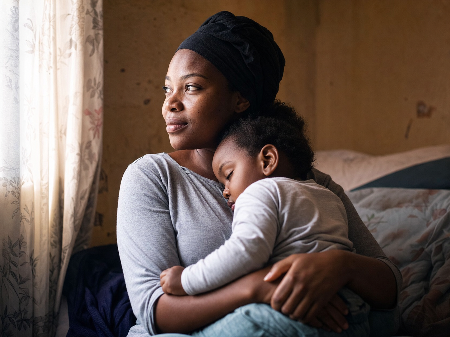 Hopeful mother holding child