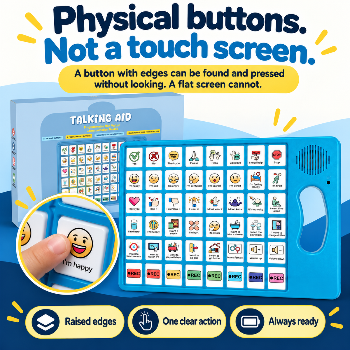 Raised physical button proof