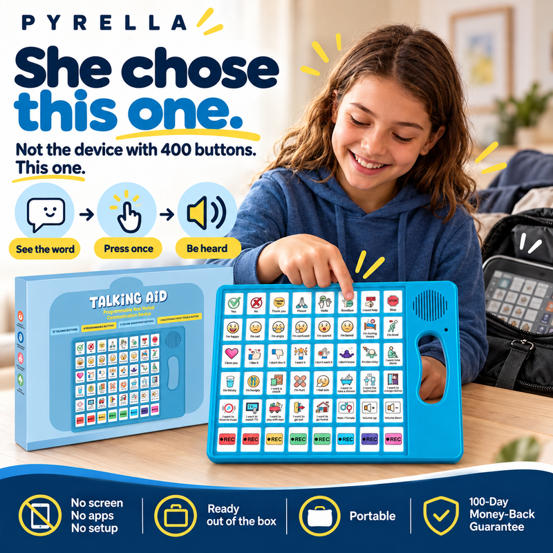 Older child choosing VoiceFirst AAC independently