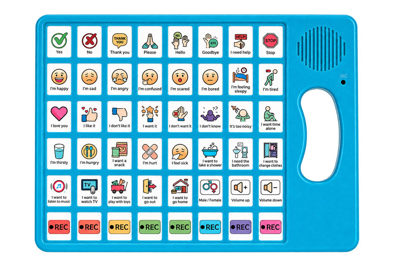 One blue VoiceFirst AAC device