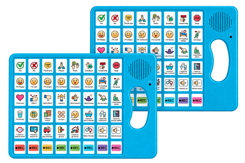 Two blue VoiceFirst AAC devices — Future Proof Bundle